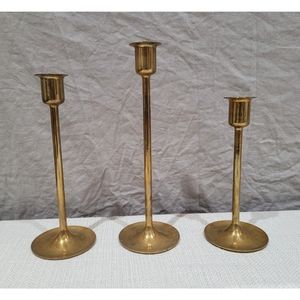 Set of 3 Vintage Brass Candlestick Holders